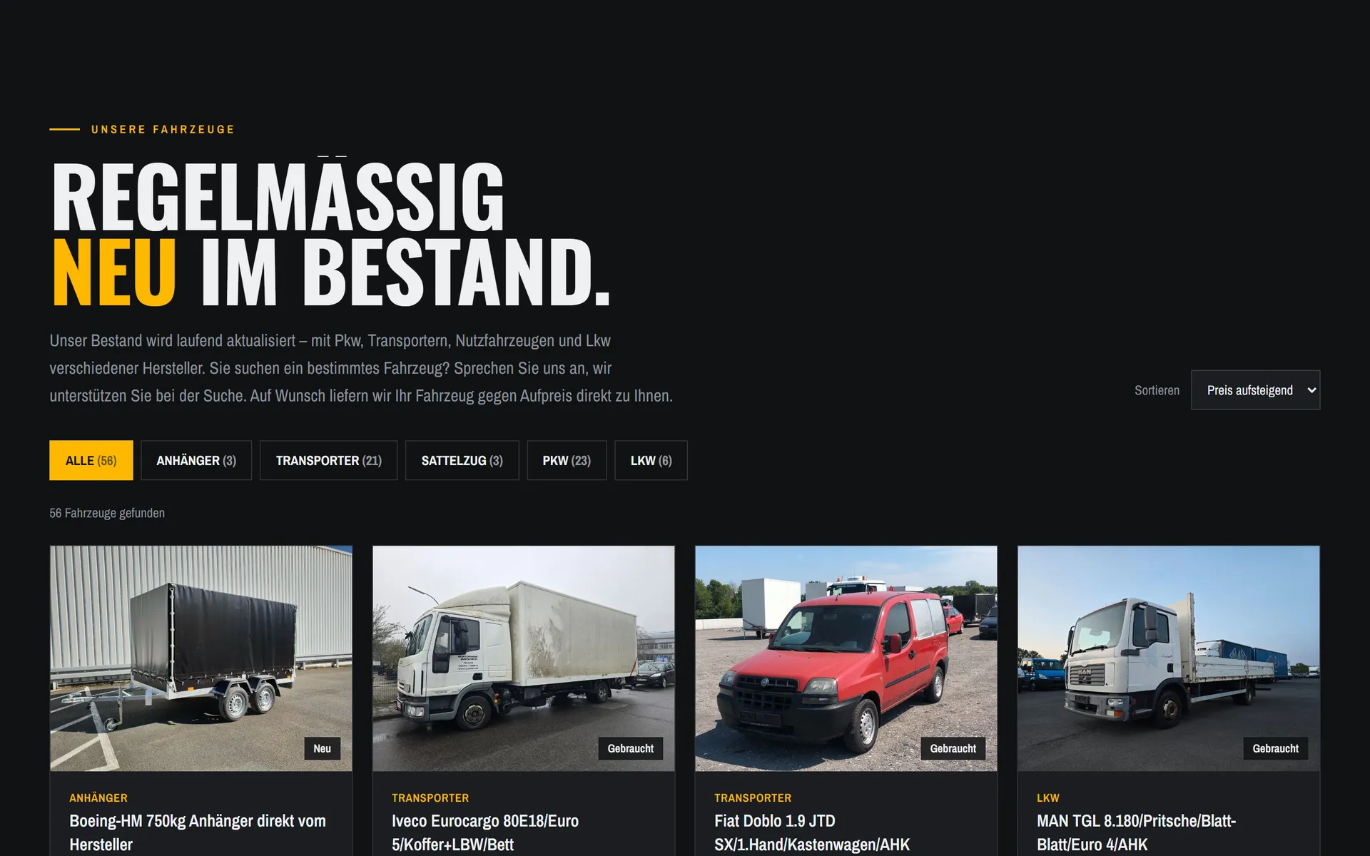 Fahrzeugbestand von Boeing Trucks & Vans mit Filtern nach Fahrzeugtyp