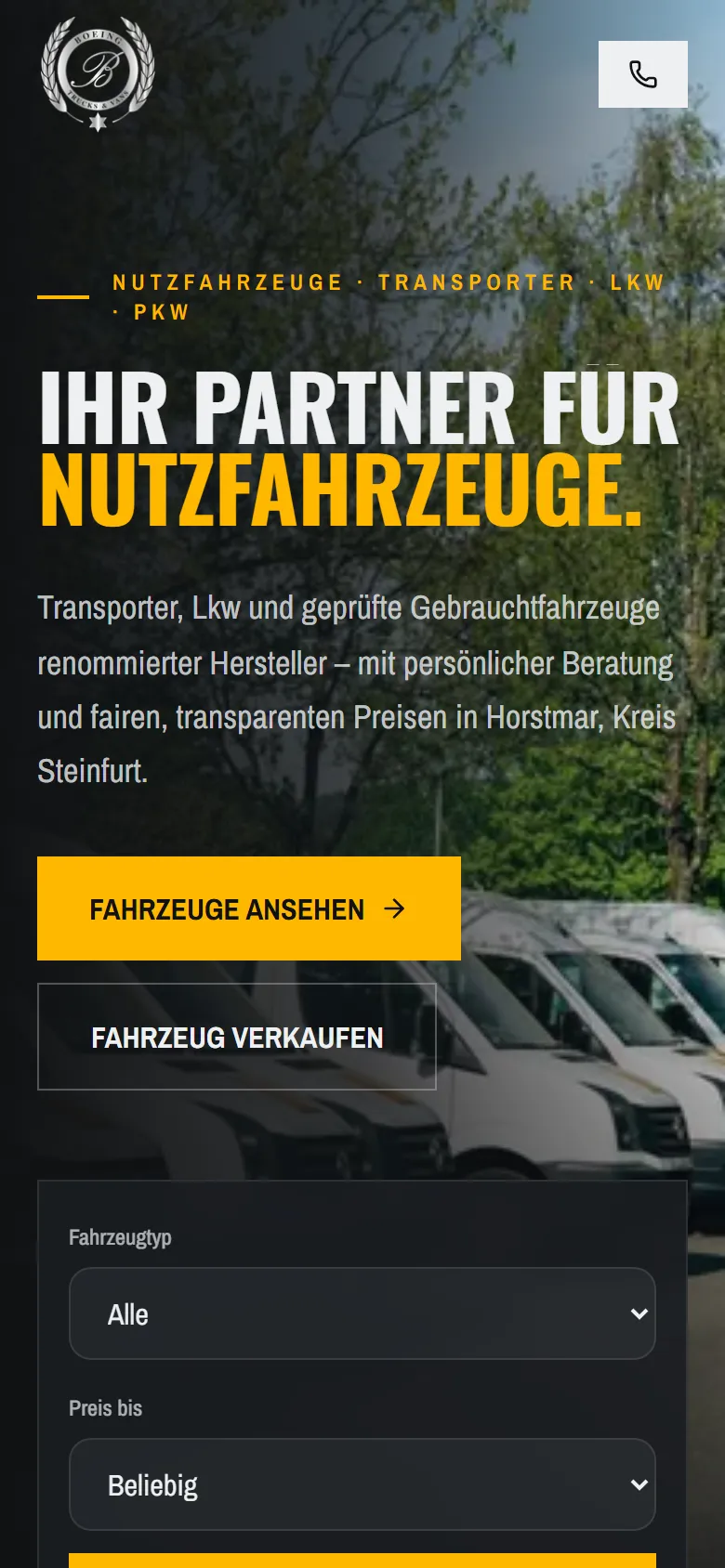 Startseite von Boeing Trucks & Vans auf dem Smartphone
